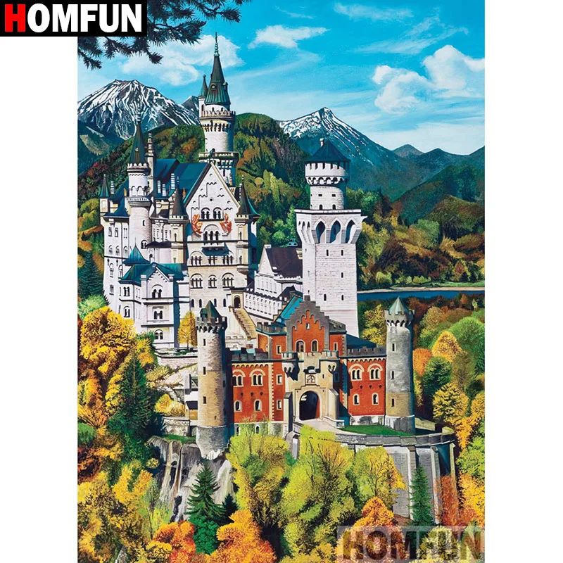 

HOMFUN Full Square/Round Drill 5D DIY Diamond Painting "Castle scenery" Embroidery Cross Stitch 5D Home Decor A07726