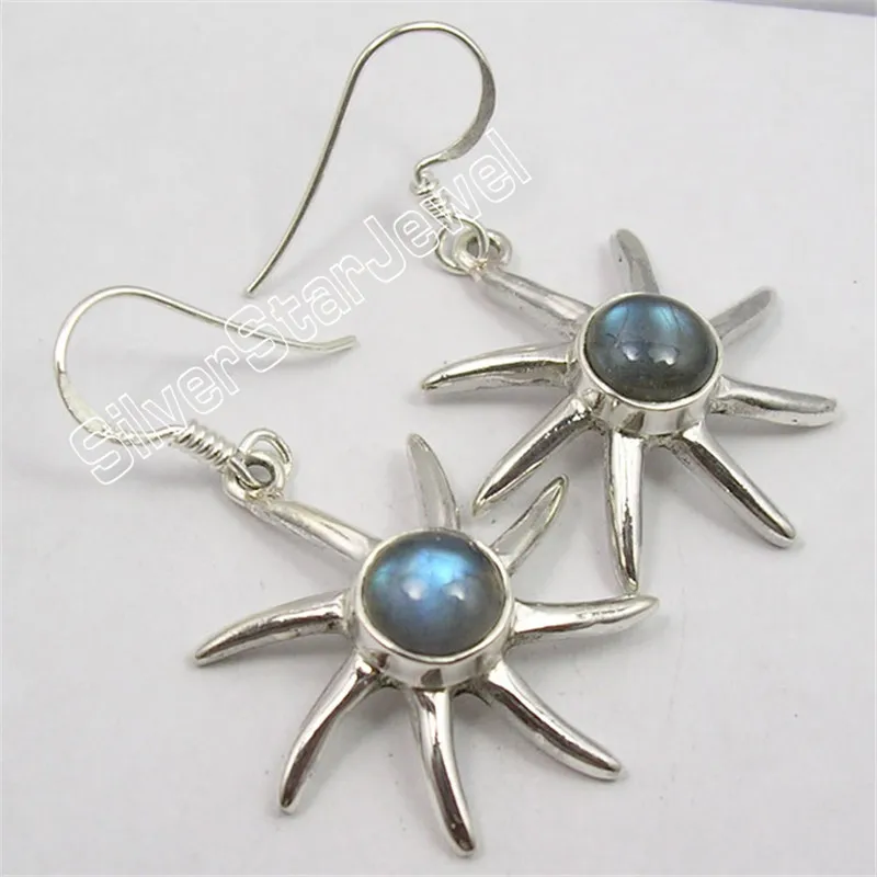 

.925 Solid Silver AMETHYSTS BLACK ONYX PEARL SHINING SUN Earrings 4.2CM Variation