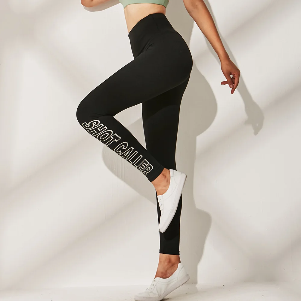 Новинка штаны для бега с буквенным принтом женские Стрейчевые обтягивающие
