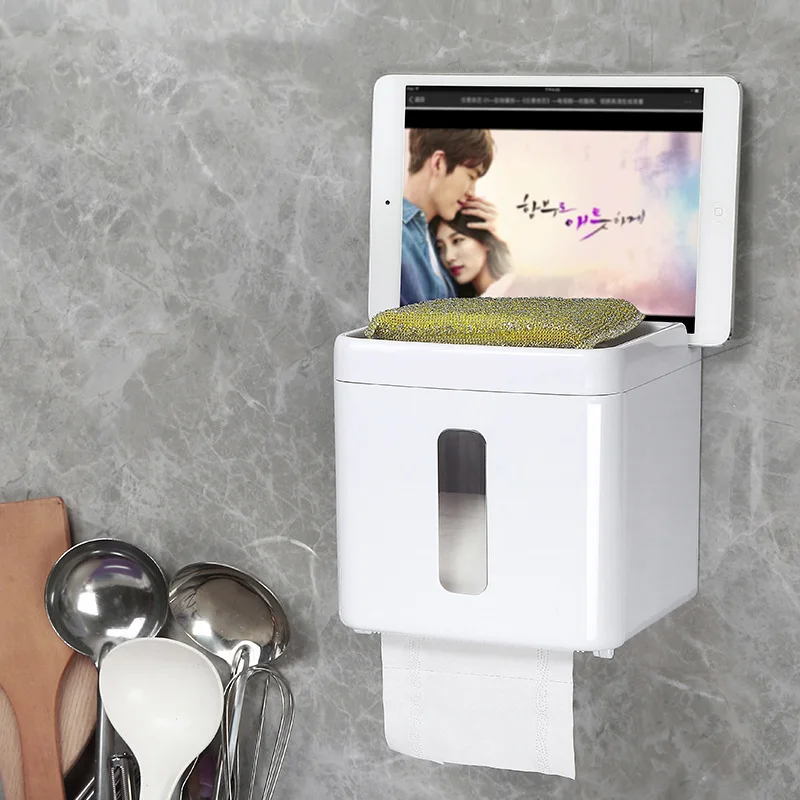 مصاصة الحائط المرحاض ورقة حامل الحمام تركيبات البلاستيك لفة ورقة حاملي مع الهاتف اللوحي تخزين كبيرة قدرة