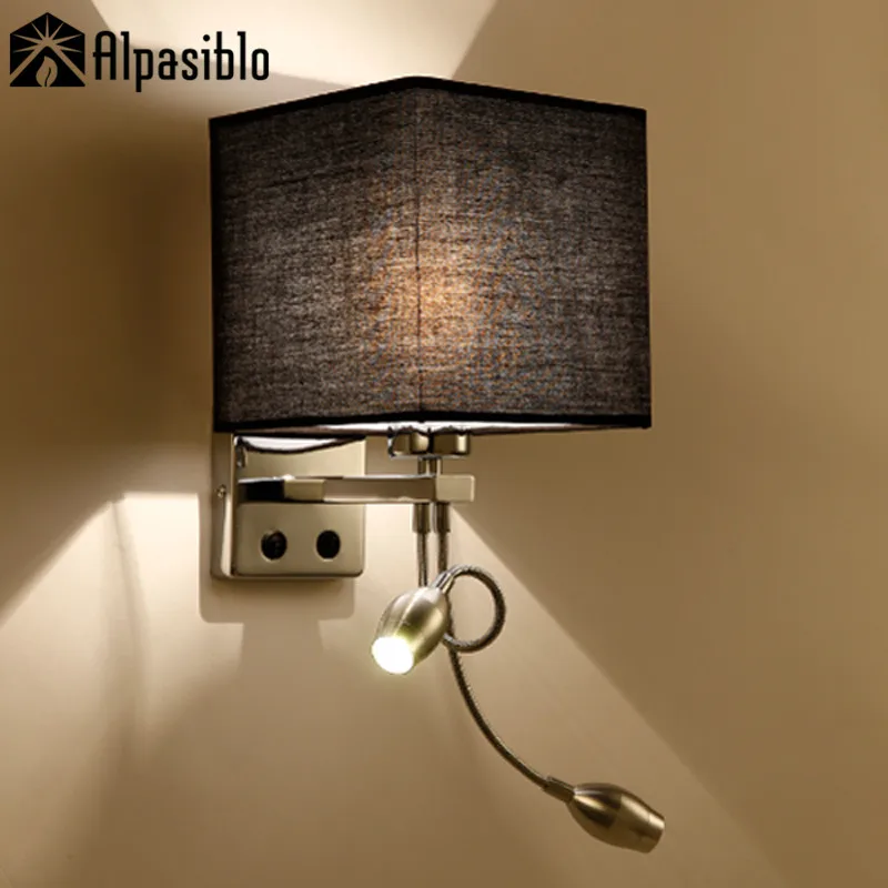 Modern Short Bed Wall Lights Fabric Bedsides Light 1W LED 1or2 Spot