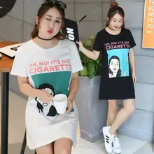 Летняя модная футболка Fat MM, женские футболки, Обрезанные с коротким рукавом, круглым вырезом, для курения, женские свободные футболки с принтом, длинная туника, Топ