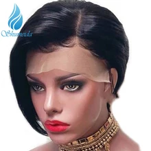 Straight Lace Front Wig Bob Short Human Hair Wigs With Bangs For Black Women Bleached Knots Remy Peruvian Wig SHUMEIDA 130%