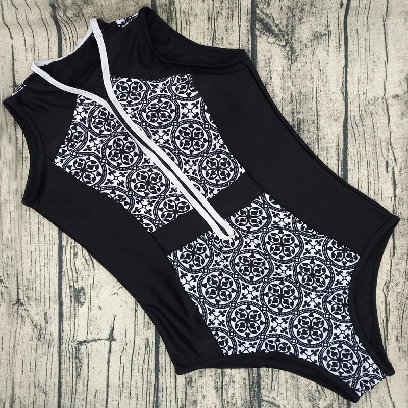 Billige Einteiliges Damen Surfen Schwimmen Anzüge Floral Print Ärmel Bademode Frauen Badeanzug Retro Badeanzug Frauen Surfen Anzug