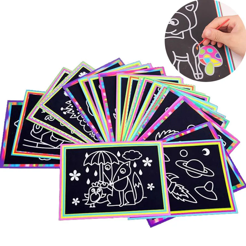

Funny Scratch Art Paper Juguetes Magic Painting Paper with Colorful Drawing Stick Educational Toys for Children Kid Toy 13x9.5cm