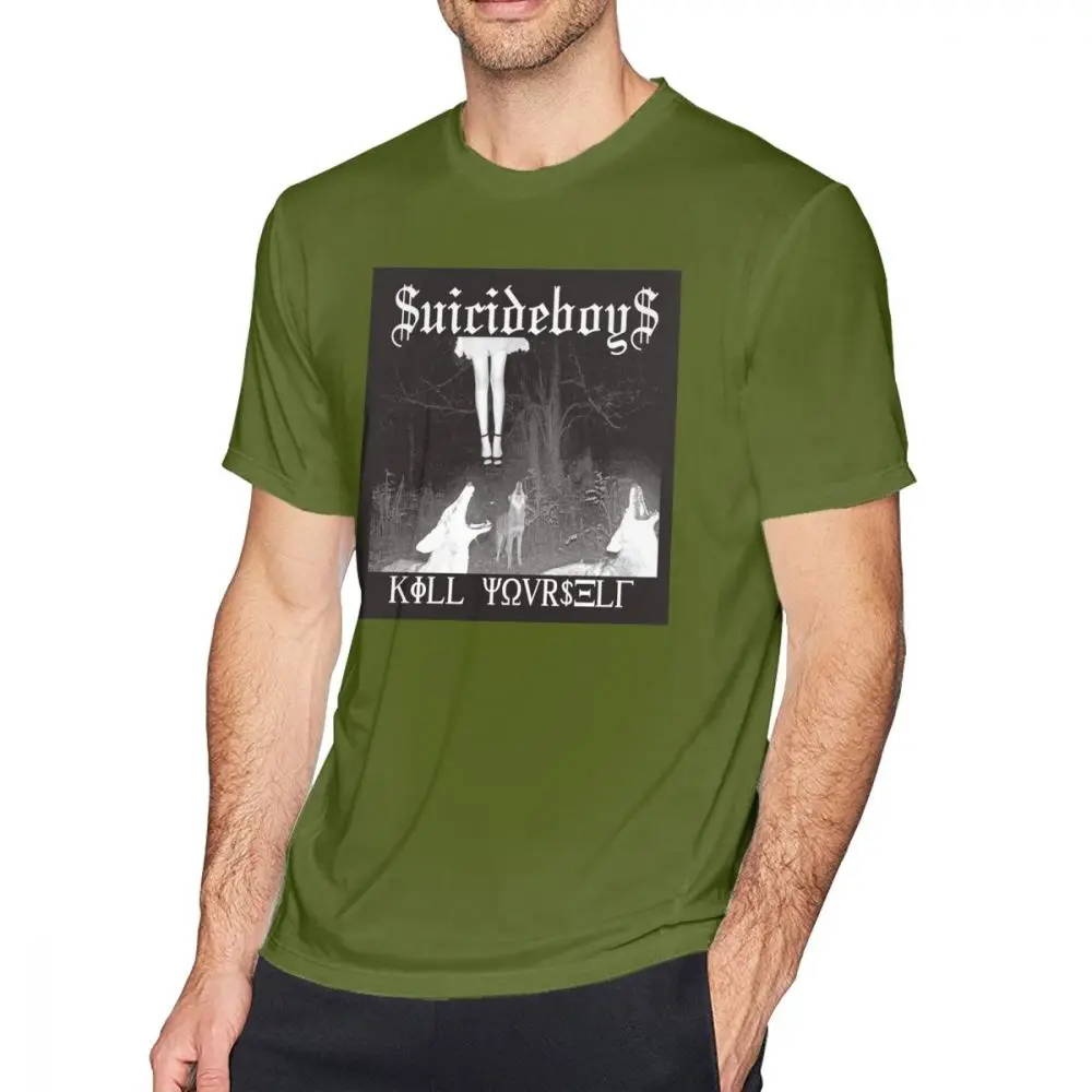 Suicideboys/футболка; Футболка с принтом «Untitled»; 100 хлопок; футболка с короткими рукавами; Мужская футболка большого размера; Базовая забавная Футболка с принтом - Цвет: Army Green