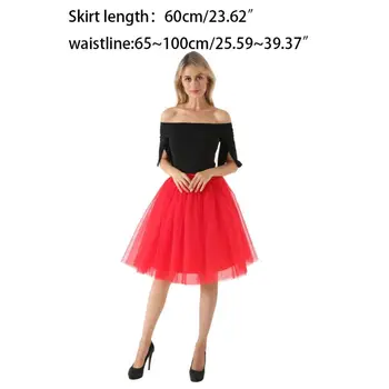 

Womens 5 Layers Mesh Midi Long Tutu Skirt Solid Color High Waist Pleated A-Line Ballet Dance Costume Petticoat Underskirt