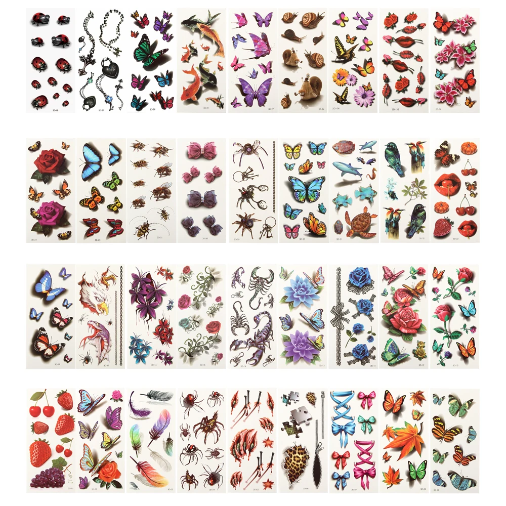 36 Sheets 3D Waterproof Temporary Tattoos For Women Girl Body Art