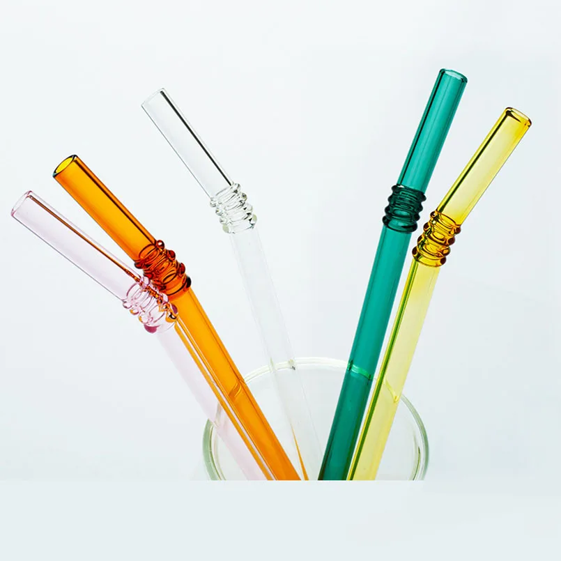 

1 Set Colorful Glass Straw With Storage Box Cleaning Cloth Brush Bent Reusable Straw For Tea Juice Coffee Drinking Straws