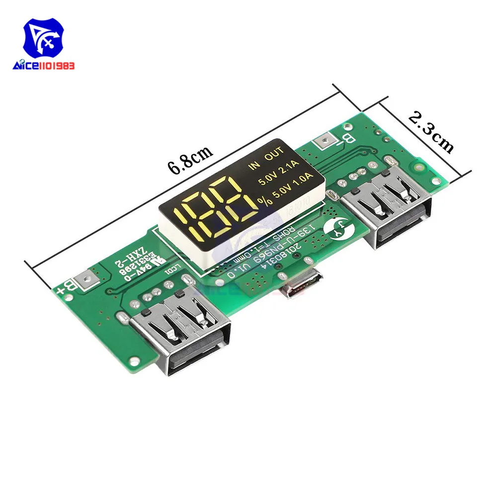 Светодиодный двойной USB 5 В 2.1A микро USB вход банк питания 18650 зарядное устройство плата перезаряда защита от короткого замыкания