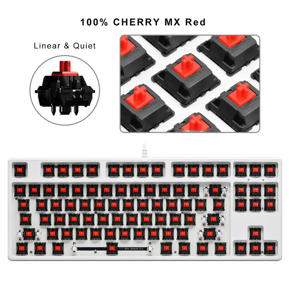 GANSS механическая клавиатура компактная 87 клавиш PBT клавиши Cherry MX Red переключатель без подсветки ввода игровая клавиатура(QWERTY-US раскладка клавиатуры