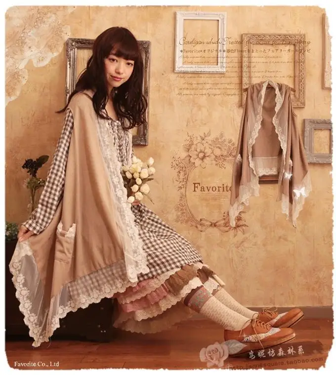 

Harajuku Mori Lolita Girl Cawaii Batwing Sleeve Loose Shirt Lace Ropa Mujer Cardigan Vest Tops Women Clothing Mori Lolita Vest