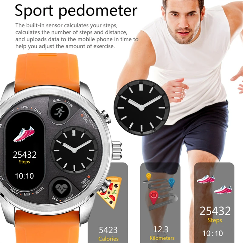 

OGEDA men clock top gift Smart Dual Display Quartz Smart watch Heart rate health Monitoring watch waterproof sports fitness