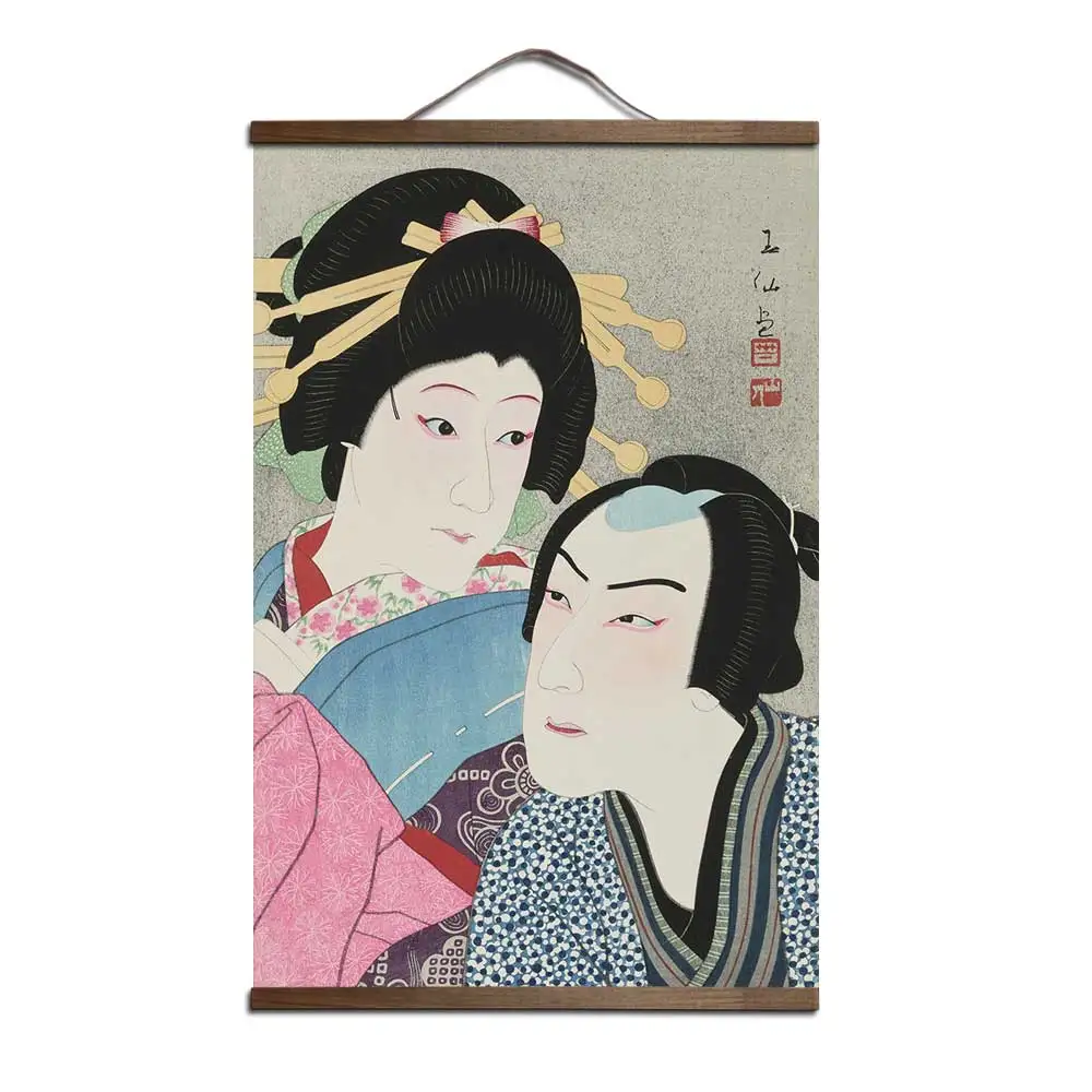 Японский Ukiyoe для живописи на холсте плакаты и принты украшения стены искусства домашний декор с твердой деревянной подвеской свиток - Цвет: Многоцветный
