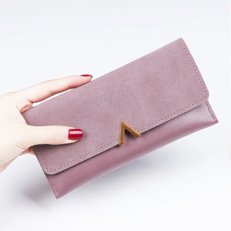 

Women PU Leather Long Wallets 2019 New Female Card Holder Coin Clutch Fashion Purses Ladies Vintage V-Shape Hasp Solid Bag