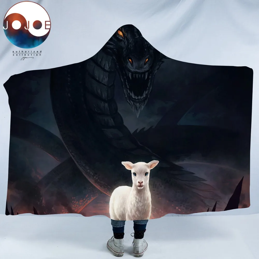 

The Lamb and the Dragon by JoJoesArt Hooded Blanket 3D Printed Sherpa Fleece Microfiber Wearable Blanket Evil Animal Black manta