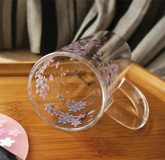 Oussirro креативная Сакура стеклянная термостойкая кружка с крышкой с ложка для молока кофе чайная чашка пары свадебные подарки влюбленным