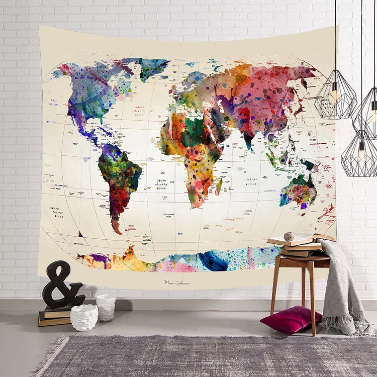 Retro World Map Wall Hanging tapestry Sleeping Pad Wall Tapestry Middle Ages Map Printed Art Tapestries Watercolor Decor TAP229