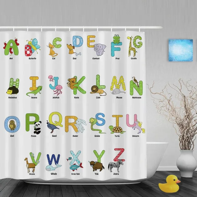cartoon animals alphabet letters kids shower cutains cute children bathroom curtains polyester waterproof fabric with hooks - Kids Shower Curtain cartoon animals alphabet letters kids shower cutains cute children bathroom curtains polyester waterproof fabric with hooks - Kids Shower Curtain