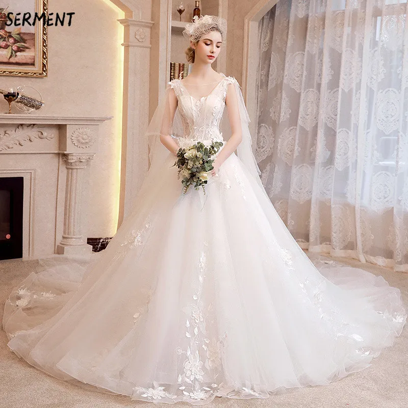 

Wedding Lace Halter Princess Bride Word Shoulder Luxury Imported Lace Trailing Wedding Dress 2019 New