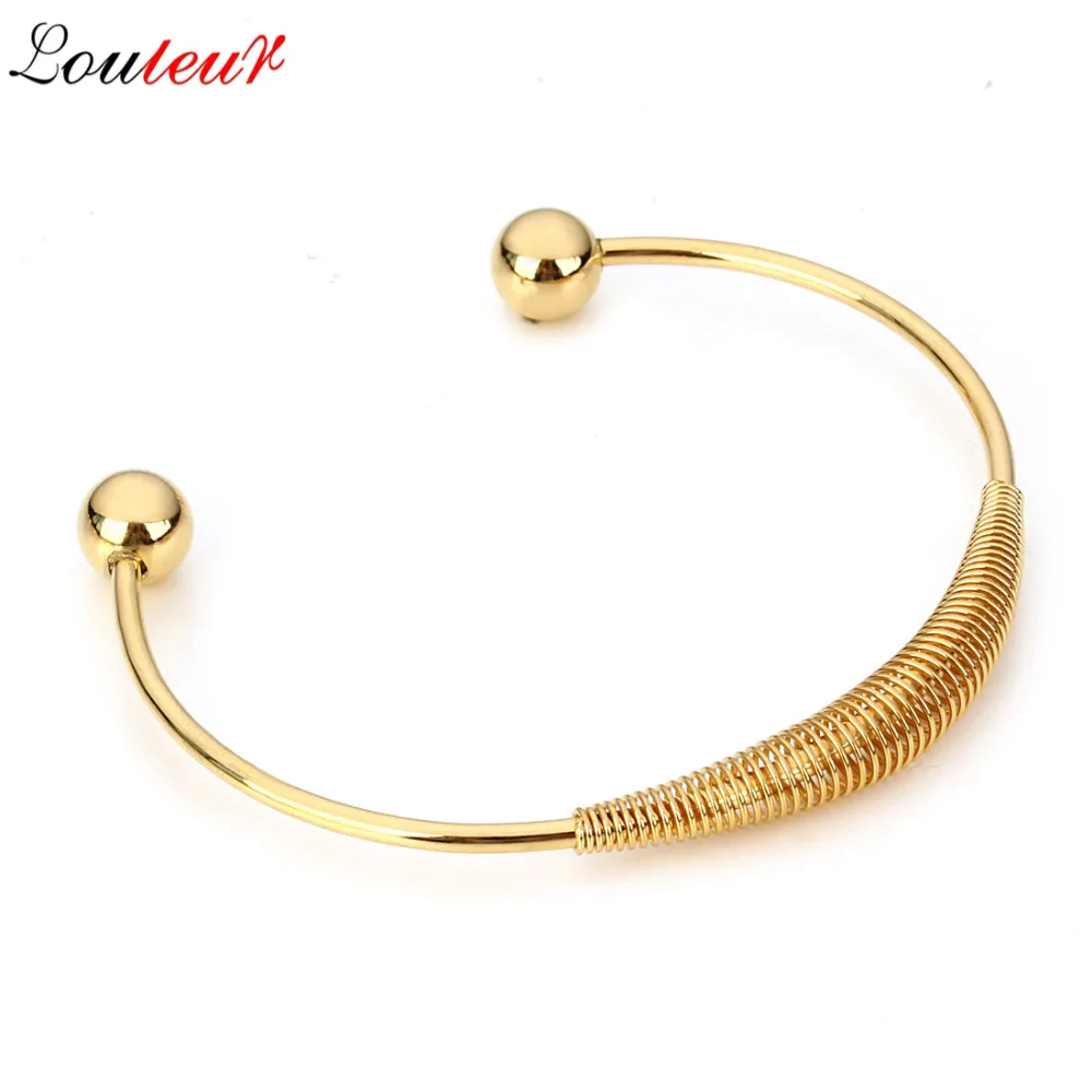 Louleur New Stainless Steel Open Cuff Bangle Bracelet Women Gold Color