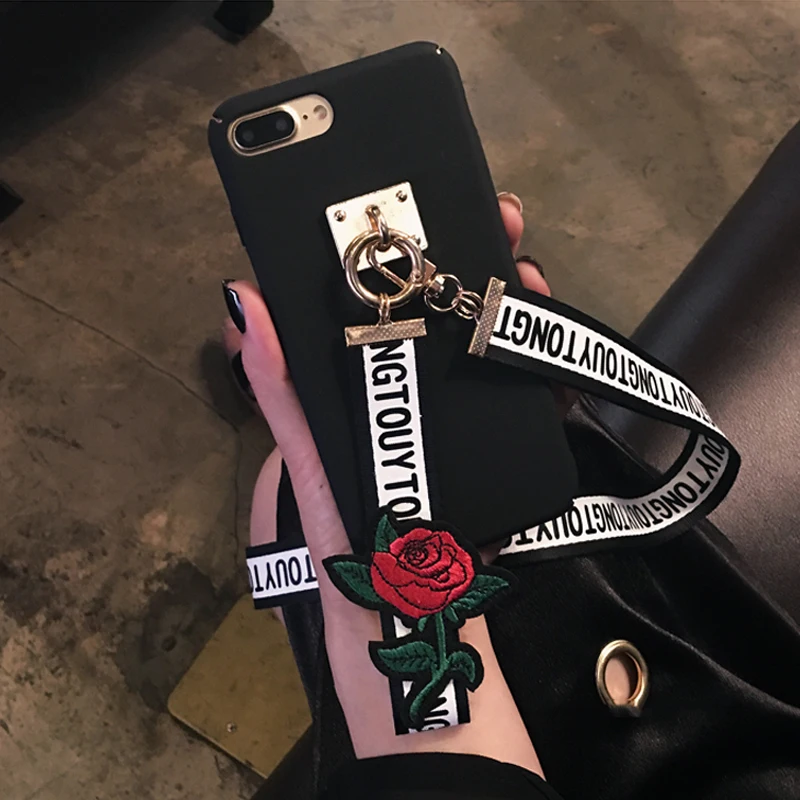 for iPhone 11 pro max X Xs 8 plus 7 6 6s Plain Color Red Matte Hard PC Case Cover 3D Flower Patterned Neck Wrist Strap Lanyard | Мобильные
