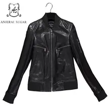 Осенняя куртка из натуральной овечьей кожи, Женская мотоциклетная черная короткая сексуальная тонкая куртка, Женская бейсбольная куртка из натуральной кожи