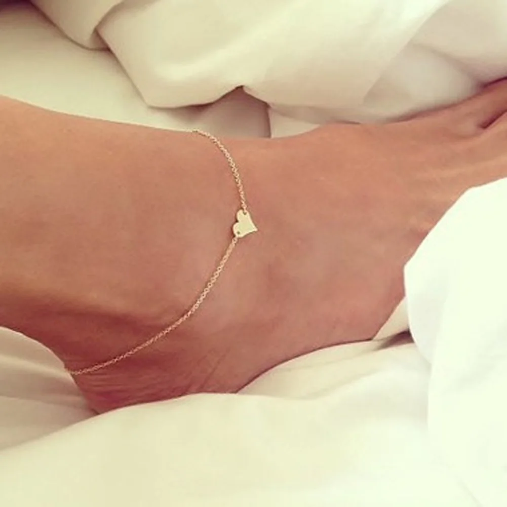 

Simple Sexy Foot/Leg/cheville Chain Anklets Bracelets Heart Shape Fashion Brand Vintage Jewelry For Women Freeshipping