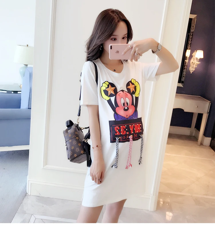 

Minnie Mouse Cosplay Costumes summer Female high quality fashion loose large size Short-sleeved T-shirt Pregnant woman dress