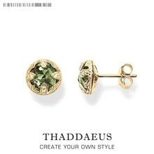 Серьги-гвоздики Лотос зеленый золотой цвет, Томас Стиль Glam мода хорошее украшение для женщин, Ts подарок в 925 пробы серебро