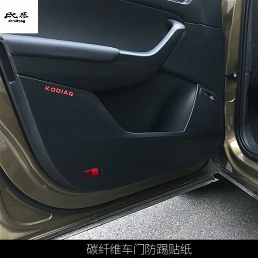 

4pcs/lot carbon fiber car stichers car accessories door protection kick decoration cover for 2016 - 2018 SKODA KODIAQ