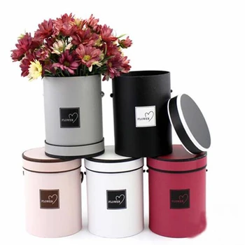 

1PC Mini Portable Korean Flower Box Round Hug Bucket Trumpet Gift Box With Lid Florist Flower Bouquet Package 14*18 CM