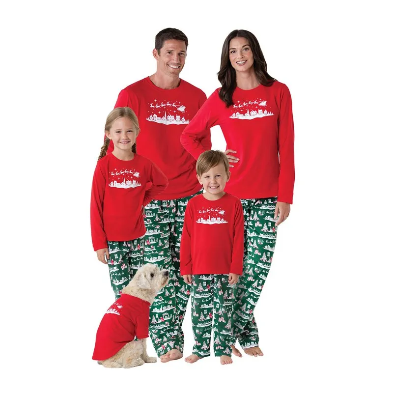 

Leisure Home Clothes Red Christmas Pajamas Suit Print Mother Father Kids Family Sleepwear Parent-child Outfit