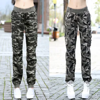 

Pantalon Femme 2019 Women High Waist Workout Camouflage Printed Trousers Denim Overalls Ladies Jogger Cargo Pants Pantalones