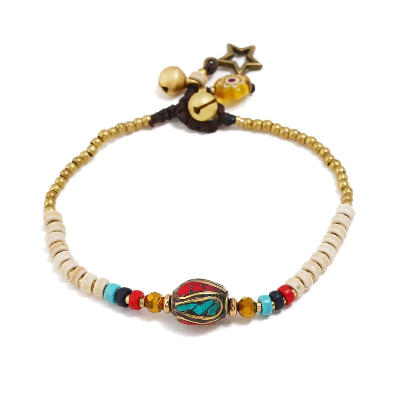 #*Cheap 2019 Gypsy Bohemian White Beads Handmade Beaded Chain Nepal Stone Charm Bracelets for Women Fashio Bracelet Gift