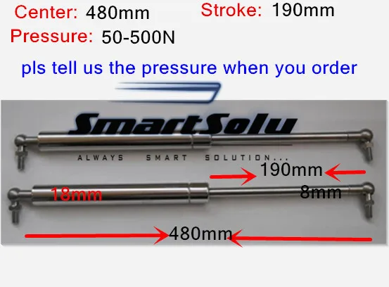 

free shipping 50 to 500N force 480mm central distance,190mm stroke, stainless steel Gas Spring, Lift Prop Gas Spring Damper