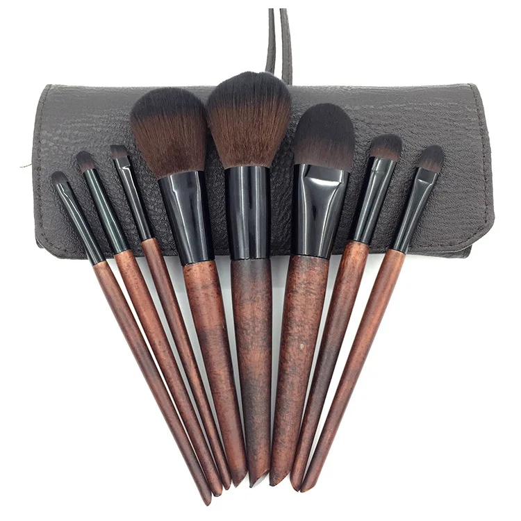 

Professional 8Pcs Makeup Brushes with the PU Bag Imitation Sandalwood Wooden Handle Fiber Cone Cosmetics Brush Tools