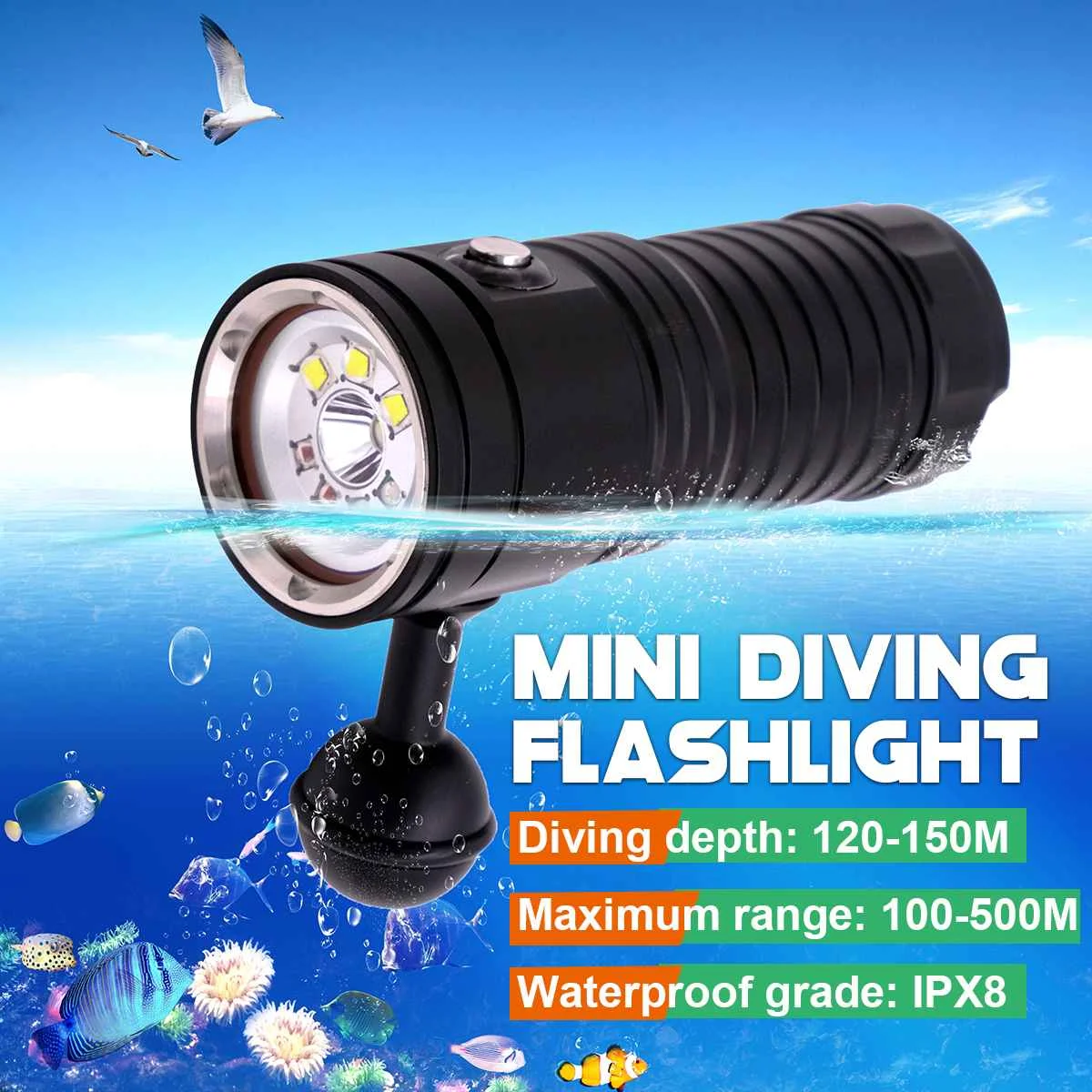 

L2 V6 LED Diving Flashlight Mini 4000 Lumens 150m Underwater Scuba Torch UV Light Diving Flashlight Photographic Refill Light