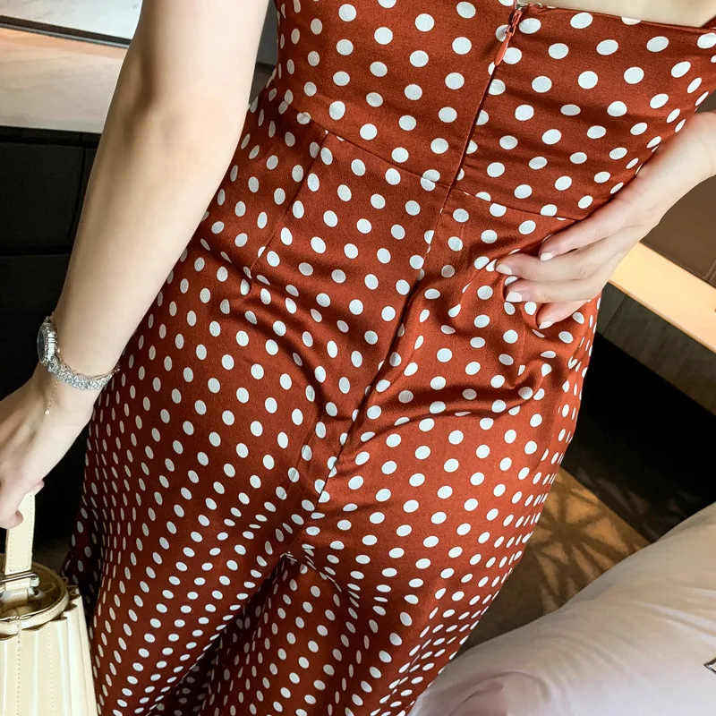 2022 Summer Long Rompers Sexy Women Jumpsuit Party Dot Hollow Out Spaghetti Strap Catsuit Overalls Bodysuit Club Pants Playsuits