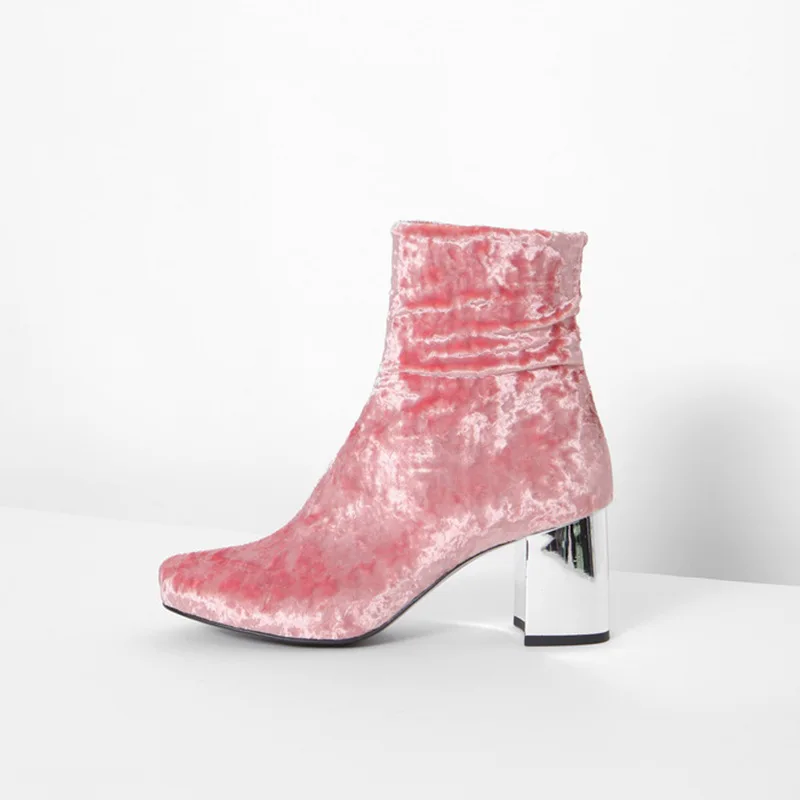 K Chaussons blue Velours Bottines yellow Cm Hauts gray Fourrure 054 D'hiver Talons Femmes Bottes Rond 6 Rouge Rétro Designer Pink green red Pour Avec Bout TwxaCfdn