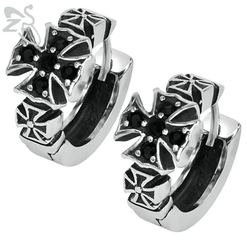 

Stainless Steel Punk Hoop Earring for Men Vintage Men's Cross With Black White Two Colors Stone Fashion Earring Jewelry