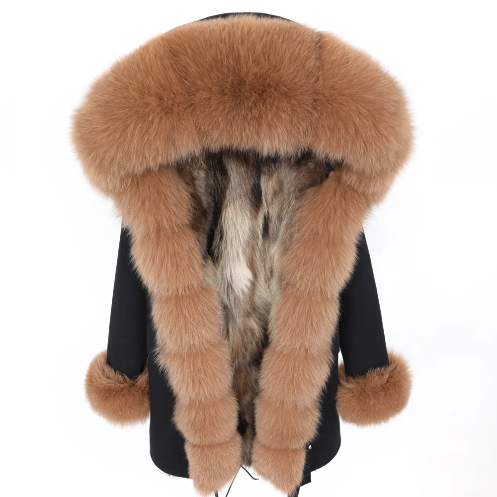 

Maomaokong New Fox Fur Collar Women's Clothing Hair Sleeve Parker Detachable Raccoon Fur Liner Mid-Length Coat Female Coat Winte