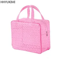 HHYUKIMI модная Водонепроницаемая искусственная кружевная сумочка-косметичка Женская дорожная портативная Косметичка-органайзер для макияжа Мини-мочалка
