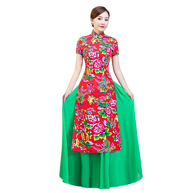 Женское платье-Ципао Aodai розовое длинное классическое большого размера M L XL XXL 3XL