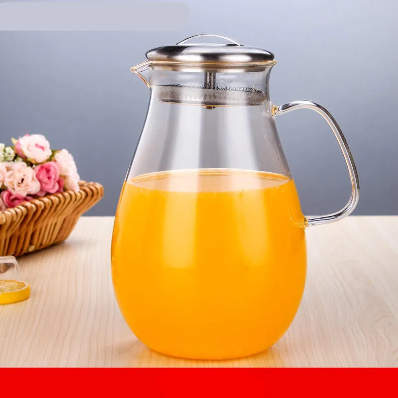 

1800ml Large capacity teapot cold water can cold kettle heat high temperature glass flower teapot elegant water drop pot
