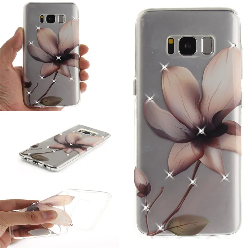 HEMASOLY Case For Samsung S8 Transparent S7 Edge Silicone Rhinestone Pattern Soft |