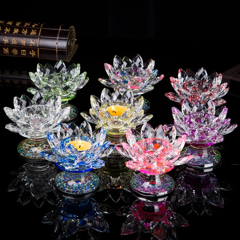 Crystal Lotus Candlestick Tealight Holders 7 colors
