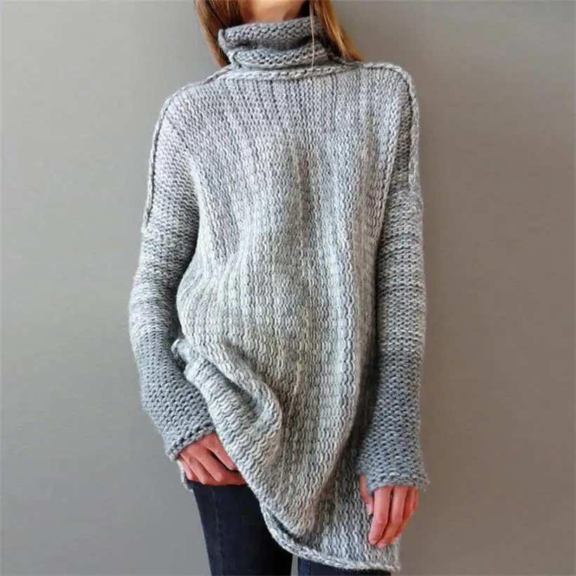 

2019 new hot sale women's spring autumn turtleneck loose knitted sweaters women long style pullover sweater