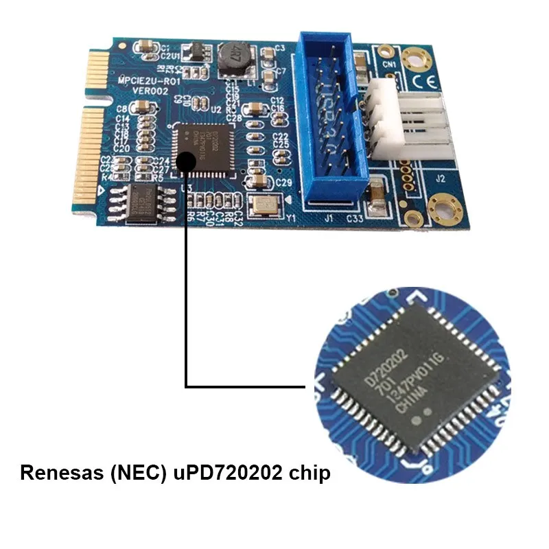 Материнская плата En-Labs Mini PCI Express to Dual USB 3,0 20-pin Add On Card Add On, Mini PCIe PCI-e to 2 ports USB w/Molex power