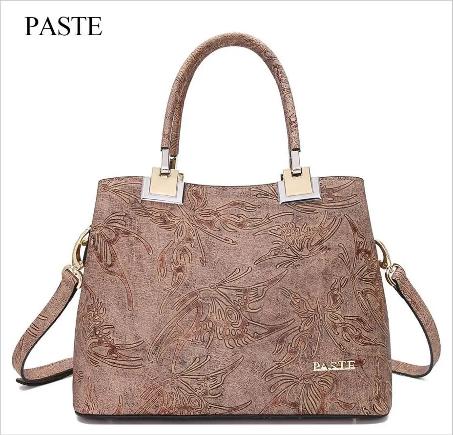 

PASTE High-end Luxury Women's Bag 2017 Autumn Winter New Leather Handbags First Layer of Leather Embossed Handbag Messenger Bag